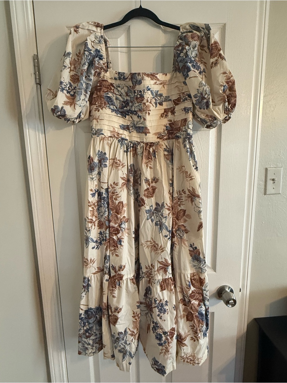 Abercrombie & Fitch Cream Midi Dress with Blue and Brown Floral Print